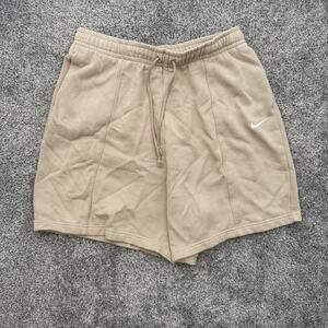 Nike Shorts Mens Large Beige Tan Fleece Drawstring Waist Athletic Casual Pockets